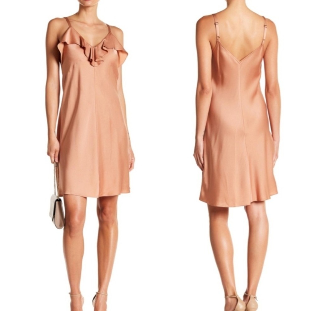 A.L.C. Kinley Satin‎ Ruffled Sleeveless Slip Mini Dress Rose Gold Size 4